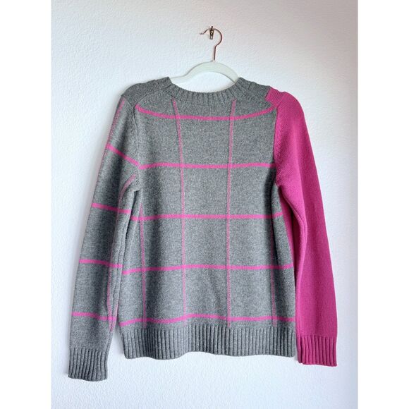 MILLY Intarsia Windowpane Sweater in Grey & Hot Pink Wool Cashmere Blend Size S - Picture 9 of 15